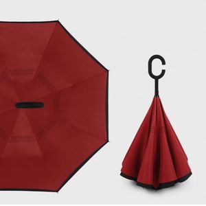 Promotional Printed Logo Double Layer C-Shaped Car-Free <b>Folding</b> Sun and Rain Rod Advertising Rain Reverse Umbrella - Product Image 1