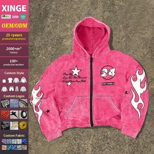 Sudadera con Capucha de Alta Calidad para Hombre, 100% Algodón, Estilo Boxy, Personalizada con Estampado Gráfico Digital, Lavado Ácido, Cierre de Cremallera, Estilo Y2K - Product Image 1