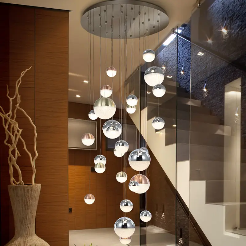 Lustre de cristal acrílico de led, estilo de luxo nórdico, bolas de cristal, lustre para escada