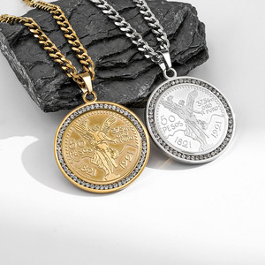 MECYLIFE Moneda Mexicana Centenario Mexicano Moneda 50 Pesos Colgante Cadena Medalla Collar Acero Inoxidable Collar Hombre - Product Image 1