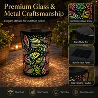 Lanterne de Jardin Solaire en Verre à Motif Feuille Coloré Rétro, Lumière de Projection Décorative Extérieure, Vente en Gros