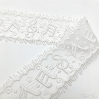 Dentelle à franges blanche tendance de qualité supérieure, dentelle soluble à l'eau brodée de notes de musique et de cœurs pour la décoration de robes et de vêtements féminins