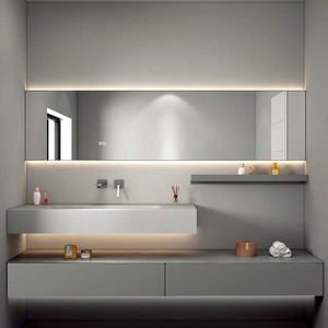 Meuble-lavabo double de luxe 72 pouces au design moderne avec miroir LED suspendu pour hôtel ou villa - Product Image 5