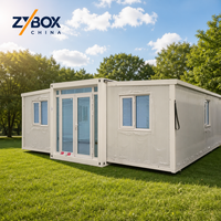 Casa Contenedor Expandible ZYBOX de 20 pies/40 pies con Techo a Dos Aguas, Color Blanco Puro, Simétrica, 2 Dormitorios, Prefabricada, Modular, Permanente y Plegable