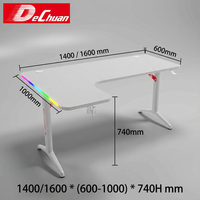 Bureau d'ordinateur en forme de L avec éclairage RGB alimenté par USB, table de jeu avec porte-gobelet