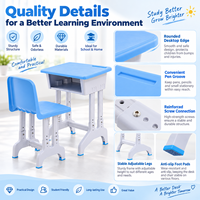 Ensemble bureau et chaise réglables en hauteur pour étudiants, mobilier scolaire, table d'étude avec étagère de rangement pour les écoles primaires et secondaires