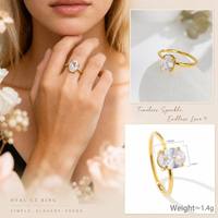 Cincin Oval CZ Gaya Pertunangan Baja Tahan Karat Lapis Emas PVD 4 Prong 8x6mm Solitaire Tahan Air Hipoalergenik Grosir Kustom