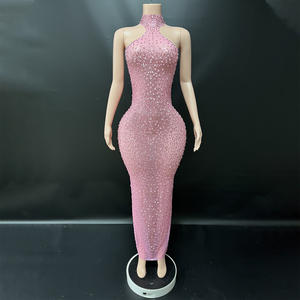 Fornitore all'Ingrosso <span class=keywords><strong>Online</strong></span> Novance Y4434 Abito da Sera Lussuoso Rosa Completamente tempestato di Gioielli con Allacciatura al Collo Elegante Abito da <span class=keywords><strong>Donna</strong></span> per Compleanno - Product Image 1