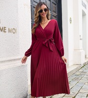 Personnalisé été femmes élégantes robes de soirée décontracté V profond à manches longues conception plissée grand ourlet dentelle décoration en mousseline de soie ordre