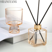 Diffuseur d'arômes carré rose clair de 180 ml, flacon vide, diffuseur d'arômes de luxe avec couvercle doré à vis