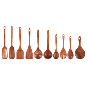 2025 Wholesale 100% Natural Set 9pcs Durable Teak Wood Nonstick <strong>Kitchen</strong> Wooden Utensils For Cooking Premium Quality Utensils Set - Product Image 4