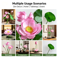 Branche florale artificielle réaliste style oriental pour vase de bureau, ornement de temple, décoration de salon, bouquet de fleurs de lotus artificielles