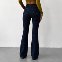 Jean en denim brut de haute qualité pour femme, taille haute, coupe évasée avec surpiqûres contrastées, extensible, grandes tailles, pantalon long en denim OEM ODM