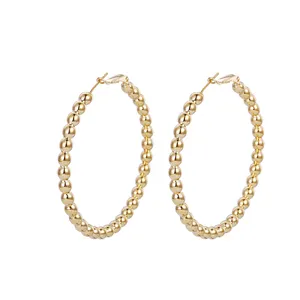 93135 Wholesale elegant ladies jewelry fancy type Korean design beads gold hoop earrings