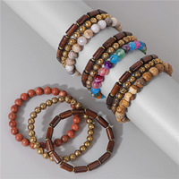 Großhandel Trendiges Herren-Armband-Set Stapelbare Naturstein-Holzfassperlen 8mm Tigerauge Goldakzent 19cm für Männer