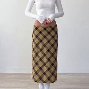 Robe décontractée rétro à carreaux pour femme, avec lacets, double couche en maille tricotée, taille élastique, style urbain polyvalent - Product Image 2