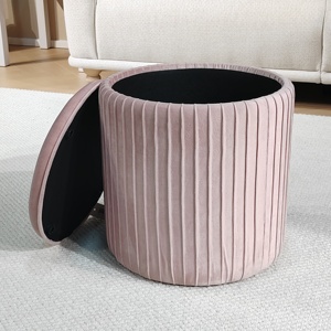 Bailey Supplier Customized Round <strong>Blue</strong> <strong>Velvet</strong> Ottoman Soft <strong>Footstool</strong> Comfortable and Eco-friendly Stool - Product Image 3