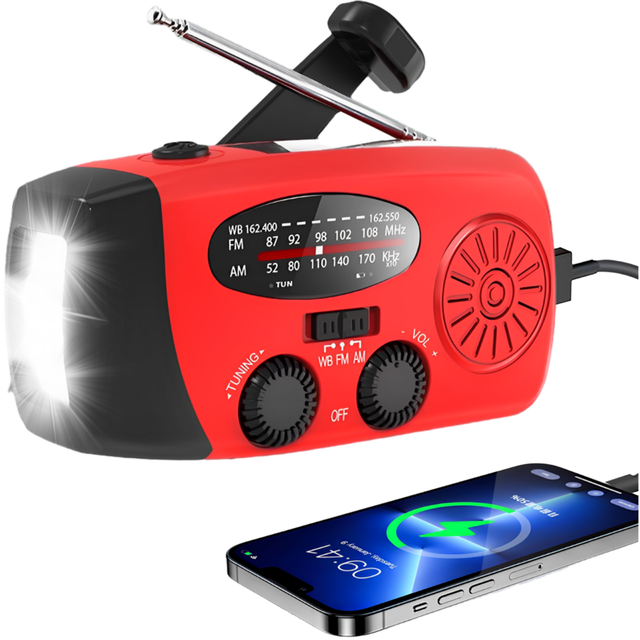 Portable Rechargeable Emergency Crank Radio Solar LED Flashlight 5000mAh AM FM Weather Radio Hand Crank USB Charged NoodRadio