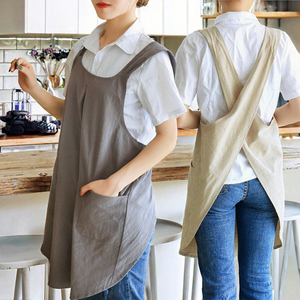 Wholesale Womens Cotton Linen Blend Cross Back <b>Apron</b> Custom Logo Florist Garden <b>Kitchen</b> Baking OEM Low MOQ - Product Image 2
