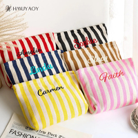 Vente en gros de trousses de maquillage portables personnalisées brodées à rayures, avec fermeture éclair, en toile, multicolores, à rayures chevrons