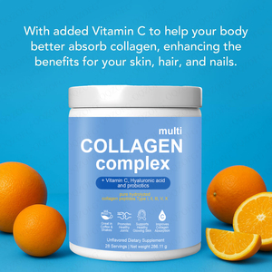 Complesso Multi Collagene + Vitamina C Acido Ialuronico Probiotici Peptidi di Collagene Idrolizzato Puro Tipo I/II/III/V/X in Polvere - Product Image 3