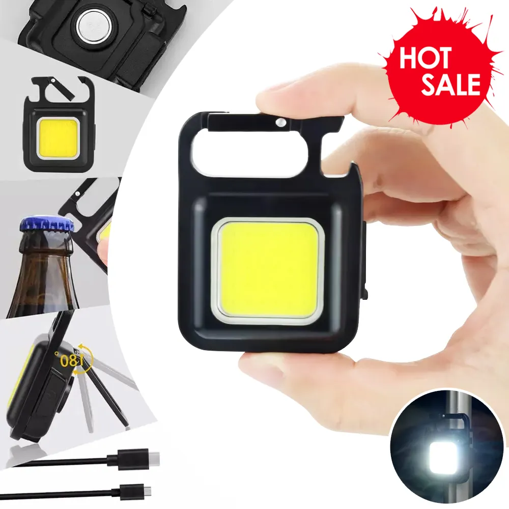 Outdoor Hiking Portable Cob Mini Camping Lamps Usb Rechargeable Flash Led Keychain Camping Lights With Key Chain Magnet Magnetic