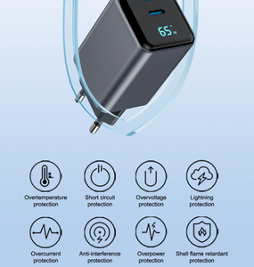 Kyt 65W Gan Nhanh Chóng Sạc Pd QC 3.0 USB-C Loại C Multiport Tường Adapter Với Thông Minh Hiển Thị Kỹ Thuật Số Cho Điện Thoại Máy Tính Xách Tay Máy Tính Bảng - Product Image 4