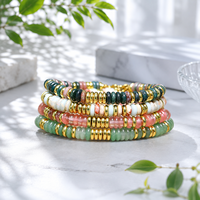 Bracelet Bohème Perles en Pierre Naturelle Abacus Plaqué Or 14K avec Entretoises en Pierre Naturelle pour Femme – Meilleure Vente