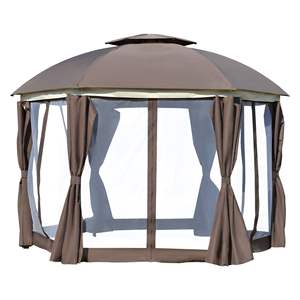 Gazebo para Exteriores, Domo para Patio, Toldo de 12' x 12', Techo Doble, Tela Marrón, Estilo Pérgola, con Cortinas Laterales y Mallas - Product Image 1