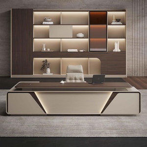 Escritorio de Oficina de Lujo para Jefes, Escritorio Ejecutivo de PVC Termoformado, Conjunto de Silla de Escritorio para Gerentes y Directores Ejecutivos, Estilo Moderno y Sencillo para Uso Comercial - Product Image 1