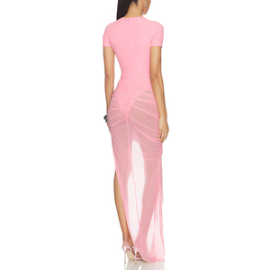 <b>Custom</b> Design Women's Bubble Rose Mesh Ruched Slit Bodycon Maxi <b>Dress</b> for Party Night - Product Image 2