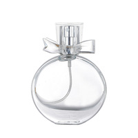 Flacon de parfum élégant, forme plate et ronde, flacon en verre pour parfum avec bouchon transparent de luxe, flacon pulvérisateur de parfum en verre de 100 ml