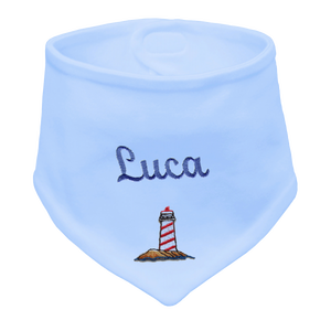 Bavoir pour bébé personnalisable bleu avec nom brodé - Product Image 1