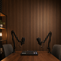 Panneau mural acoustique en bois de noyer WYRAX pour salle de podcast, avec lattes en bois et feutre noir, 2400x600x21mm, absorption acoustique, décoration murale pour podcast
