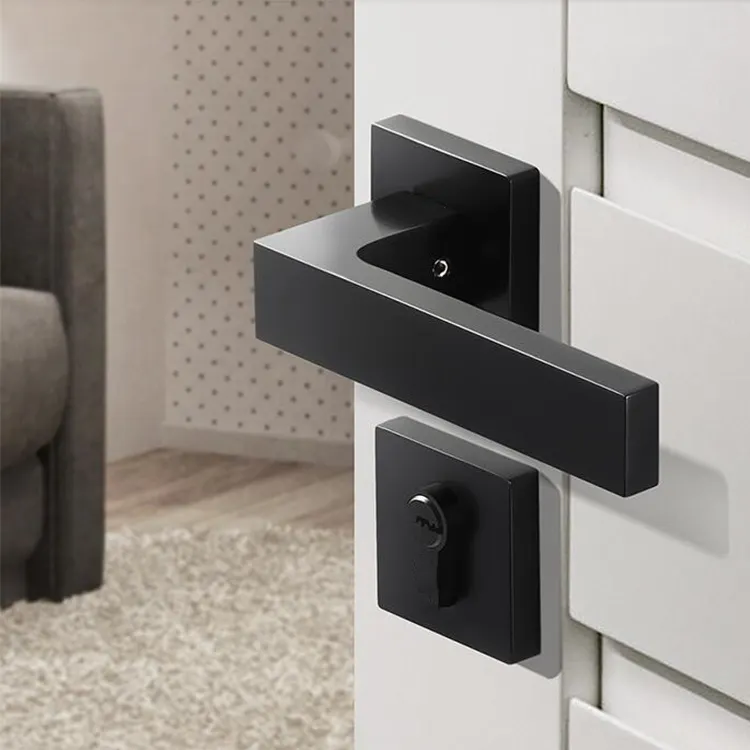 Maniglie di Design per maniglia a leva quadrata in lega di zinco nero opaco per porte in legno