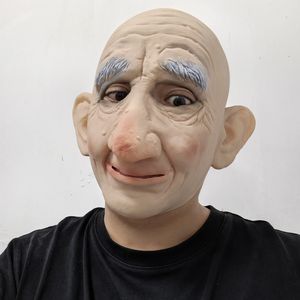 Masque de cosplay d'Halloween en latex pour vieil homme <span class=keywords><strong>chauve</strong></span>, texture plissée, sourcils blancs, oreilles larges, nez prononcé, sourire doux, couverture intégrale du visage - Product Image 1