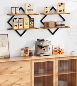 مجموعة من 2 أرفف خشبية عائمة ريفية مثبتة على الحائط لغرفة النوم والحمام وغرفة المعيشة والمطبخ - Product Image 2