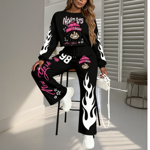 Custom Logo Tracksuit 2 Piece <b>set</b> Heavyweight Graphic Heat-transfer Printed Cropped Hoodies Sweatpants <b>Set</b> for women - Product Image 1