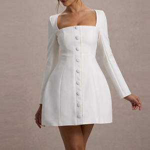 Produttore di abbigliamento Custom Brand grossisti fornitore on-Line collo quadrato a manica lunga bianco <span class=keywords><strong>Mini</strong></span> <span class=keywords><strong>abiti</strong></span> da festa donna - Product Image 1