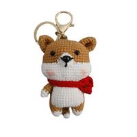 Porte-clés chien au crochet fait main, poupée animale douce, breloque pendentif, jouet en fourrure 3D en forme de Corgi ou Pékinois, style dessin animé