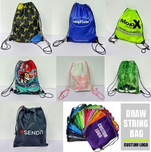 Design Custom Logo Drawstring <b>Bag</b> 210D Polyester Waterproof Sports Backpack Promotional Packaging with Printed Drawstring <b>Bag</b> - Product Image 2