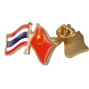 中国とタイの友情旗バッジ国旗ラペルピン世界の旗帽子ピンカスタムロゴエナメルピン製造