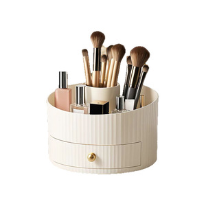 Boîte de rangement cosmétique avec tiroir, organisateur de maquillage en plastique blanc pour pinceaux, rouge à lèvres et bijoux - Product Image 5