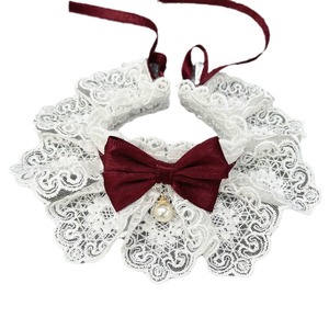 Collier en dentelle pour chien, accessoire pour animaux de compagnie, XS, blanc, nœud en ruban rose, pour chiens et chats, quatre saisons, coton, polyester, tissage uni - Product Image 3