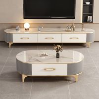 Table basse moderne en bois style rock pour salon, nouvelle collection 2024, combinaison de meuble TV ovale de luxe léger pour petit appartement