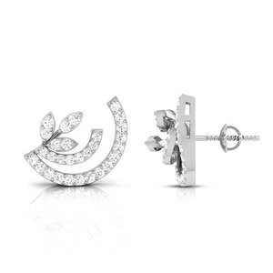 Round Cut Diamond Studded <b>Earrings</b> With Elegant Leaf Design Stylish Sterling <b>Silver</b> Moissanite Diamond <b>Stud</b> <b>Earrings</b> <b>For</b> <b>Women</b> - Product Image 2