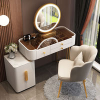 Table de toilette de luxe en bois massif LED, minimaliste, multifonctionnelle avec miroir, bureau de maquillage de chevet