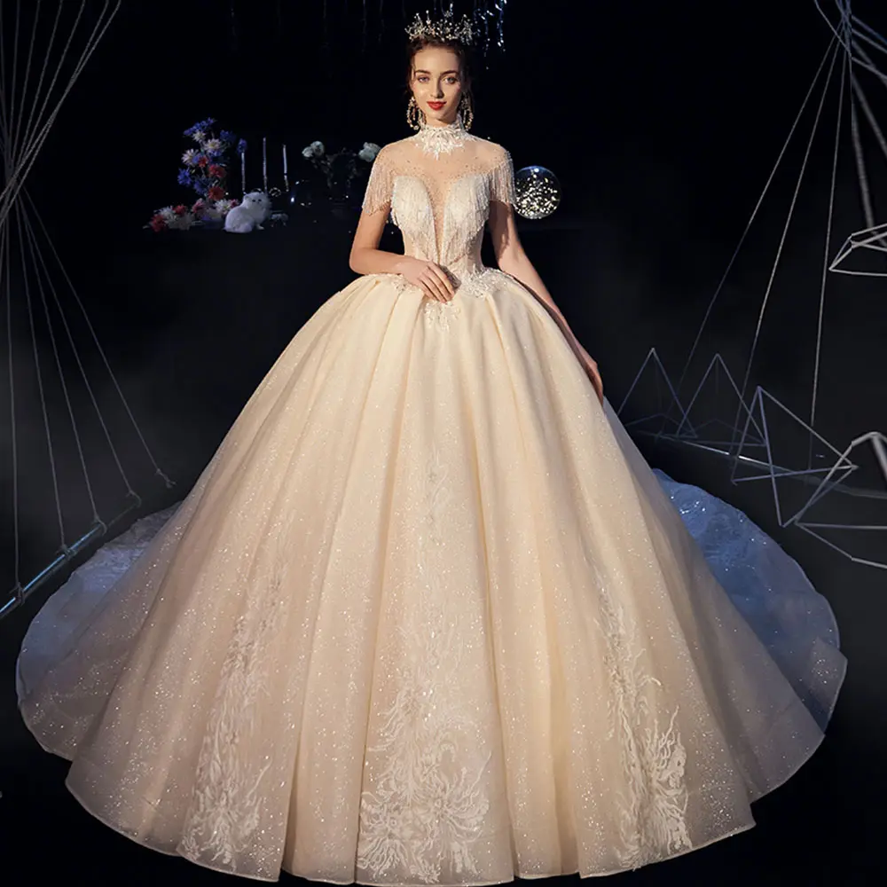 Magnifique robe De bal à perles brillantes, sur mesure, robes De mariée, grande taille, Alibaba chine