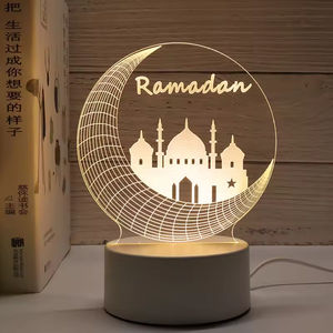 Modern 3D LED Night <b>Light</b> Warm White Acrylic Lamp for Eid Mubarak & Islamic Festival Decor for Home Bedroom & Party Middle Sizes - Product Image 1