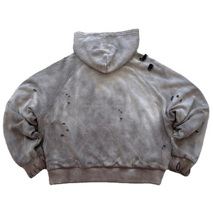 custom Quality Distressed Washed Heavyweight Cotton Vintage Hoodies Men Custom logo Printed Oversized Fit <b>Zip</b> up Hoodie - Product Image 2